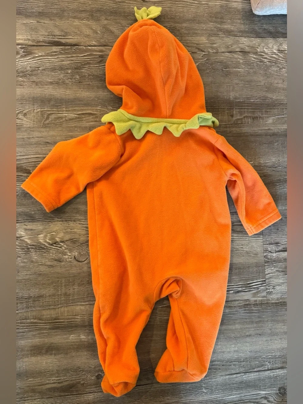 Carter's Orange Pumpkin Hooded One-Piece Costume with Green Leaf Trim